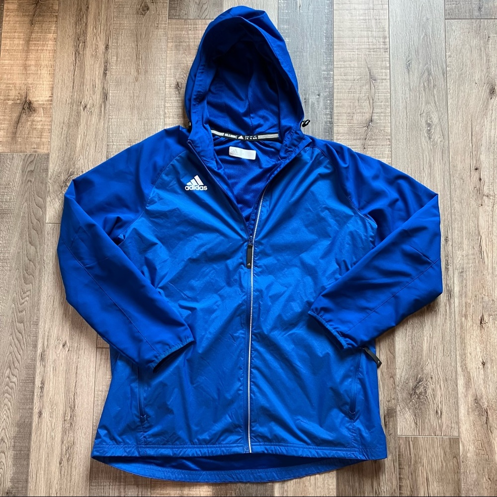 Adidas Jacket Womens XL Blue Full Zip  Hooded Nylon Polyester Lightweight